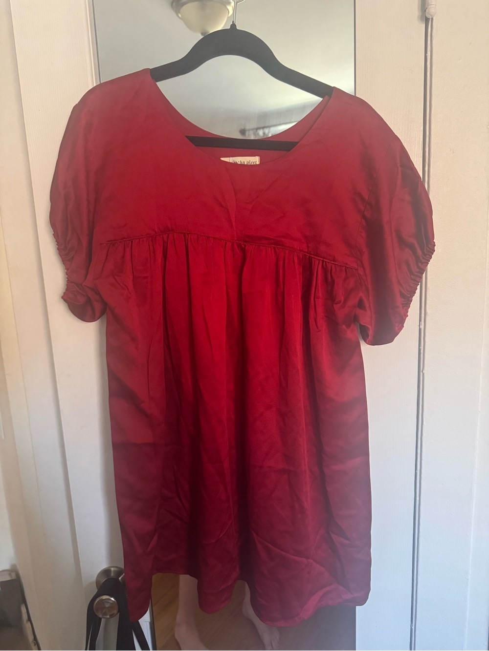 Samantha Pleet Red Short-Sleeve Babydoll Tunic Top